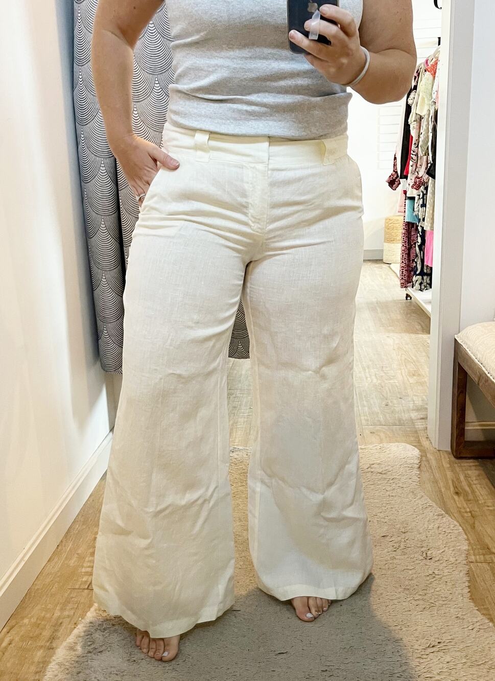 London Jean The Marisa 100% Linen Mid Rise Wide Leg Trouser Pants Cream Ivory 12